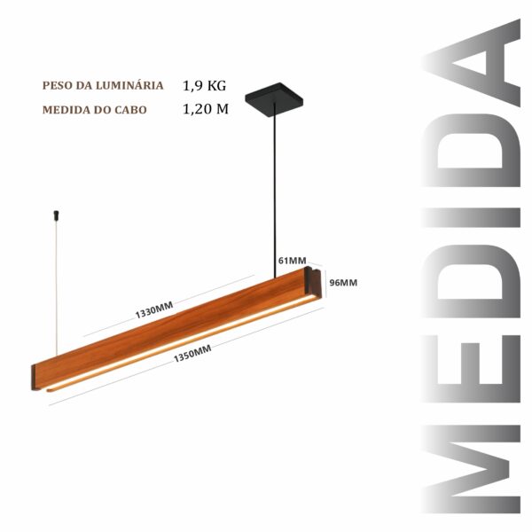 Pendente Led Montana Dois Perfis 72w 8000lm Bivolt de Madeira Maciça Rústica de Demolição - Imagem 3