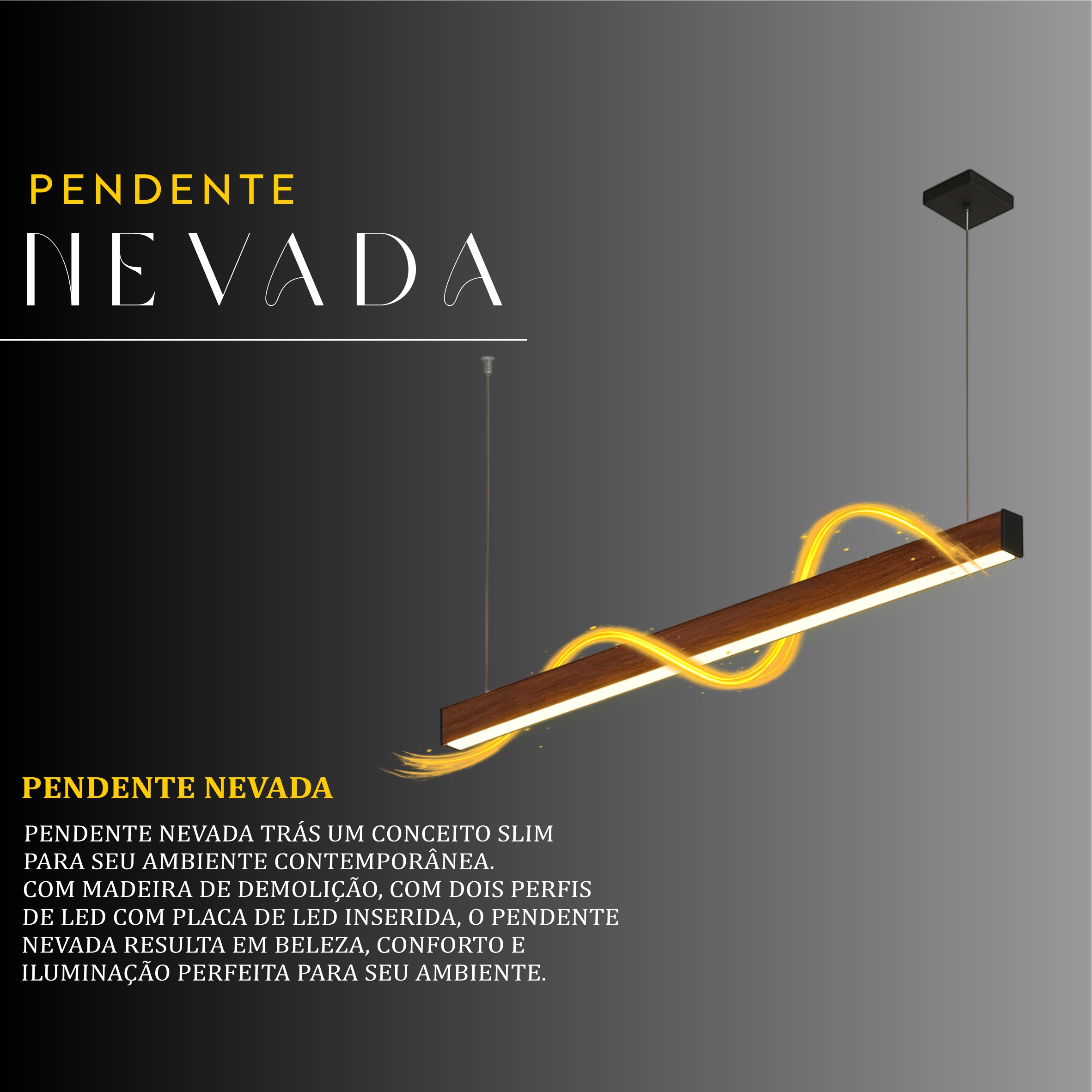 Pendente Led Nevada 36w 4000lm Bivolt de Madeira Maciça Rústica de Demolição