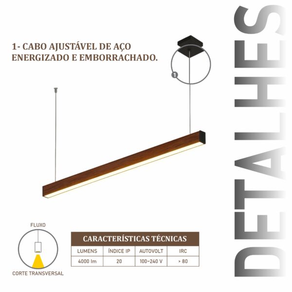 Pendente Led Nevada 36w 4000lm Bivolt de Madeira Maciça Rústica de Demolição - Imagem 4