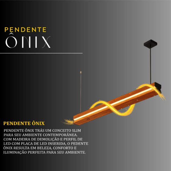 Pendente Led Ônix 36w 4000lm Bivolt de Madeira Maciça Rústica de Demolição - Imagem 2