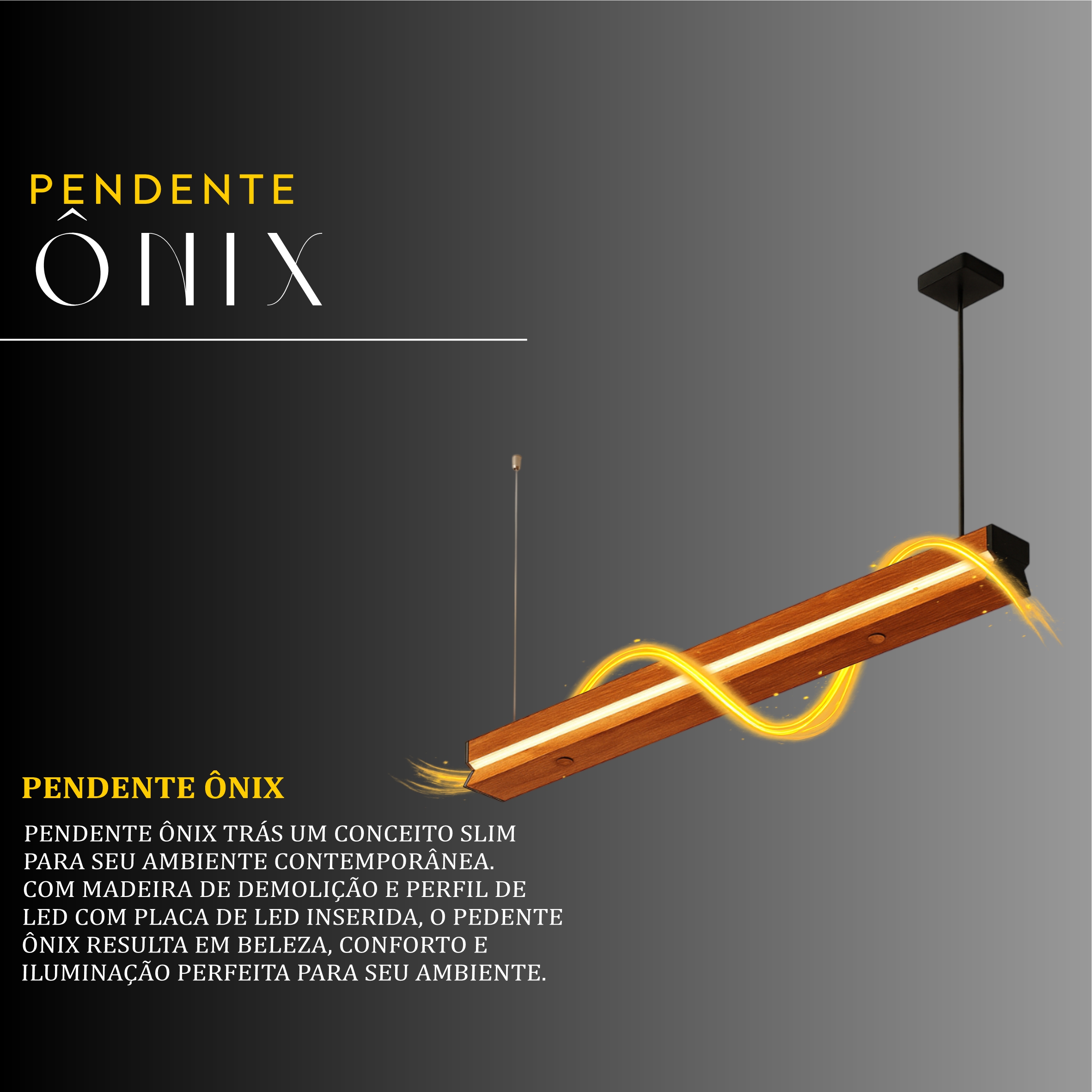 Pendente Led Ônix 36w 4000lm Bivolt de Madeira Maciça Rústica de Demolição