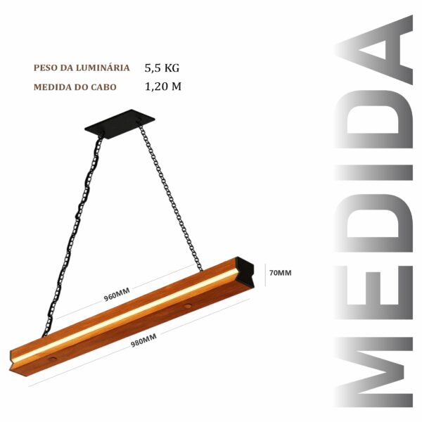 Pendente Led Ônix Corrente 36w 4000lm Bivolt de Madeira Maciça Rústica de Demolição - Imagem 3