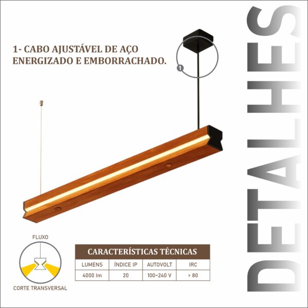 Pendente Led Ônix 36w 4000lm Bivolt de Madeira Maciça Rústica de Demolição - Imagem 4