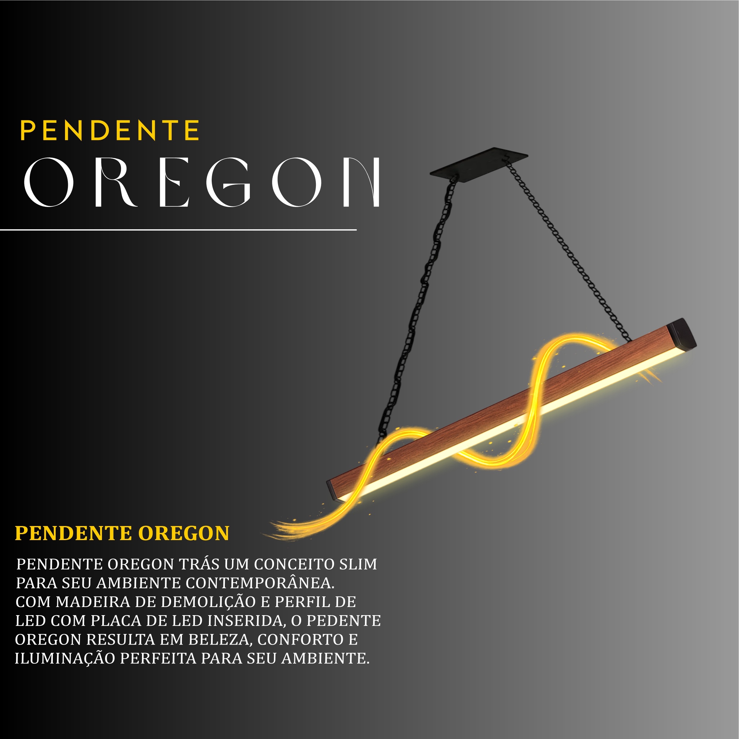 Pendente Led Oregon Corrente 36w 4000lm Bivolt de Madeira Maciça Rústica de Demolição