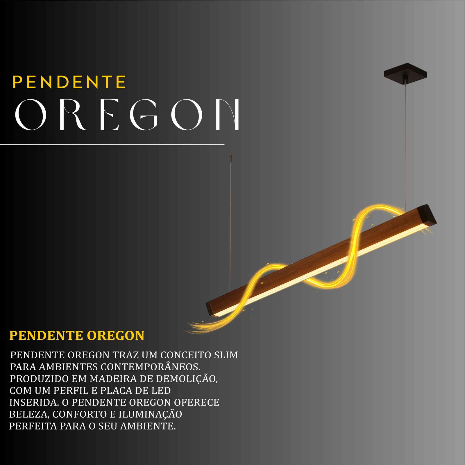 Pendente Led Oregon 36w 4000lm Bivolt Madeira Maciça