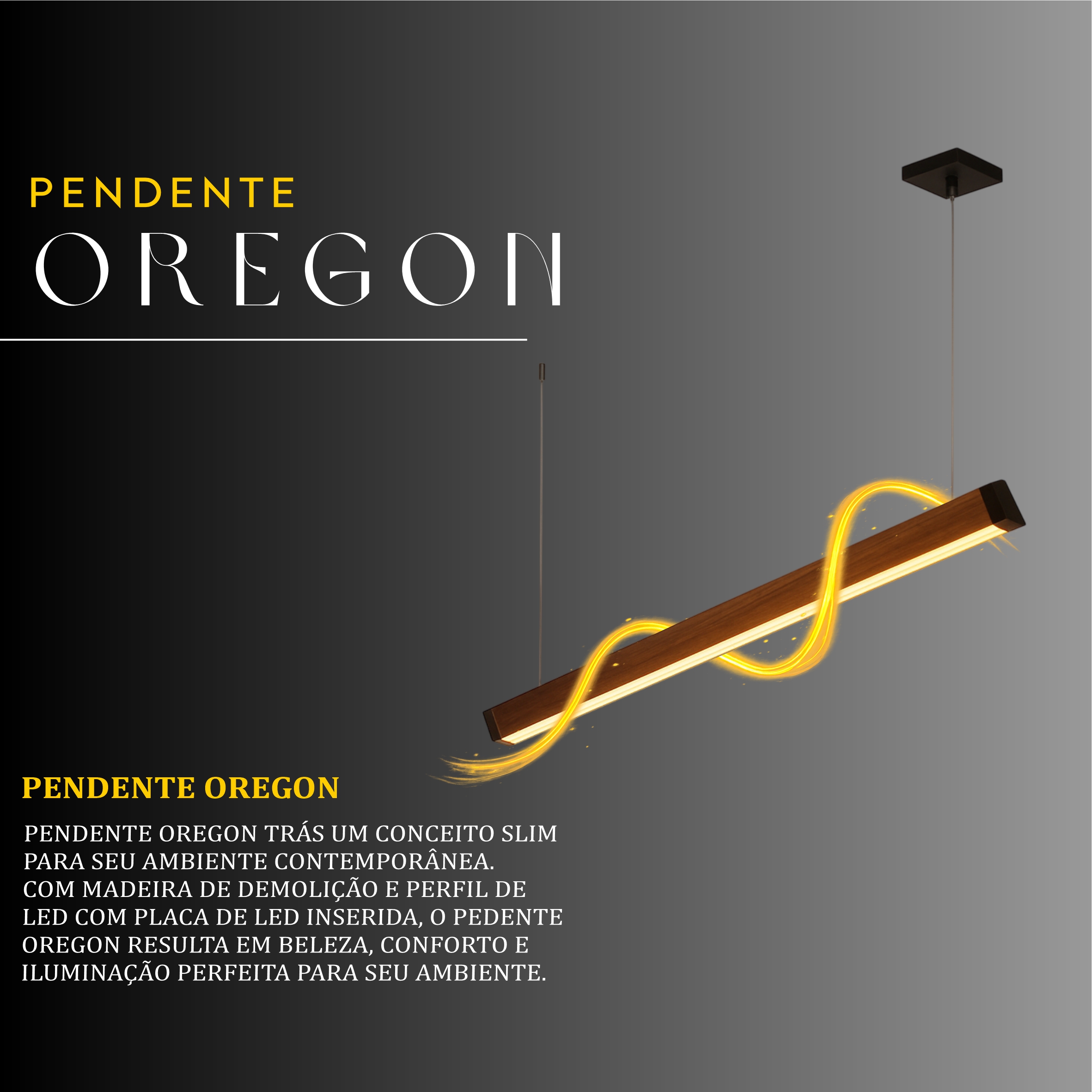 Pendente Led Oregon 36w 4000lm Bivolt Madeira Maciça