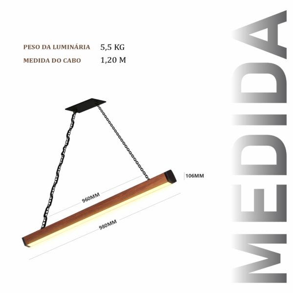 Pendente Led Oregon Corrente 36w 4000lm Bivolt de Madeira Maciça Rústica de Demolição - Imagem 3