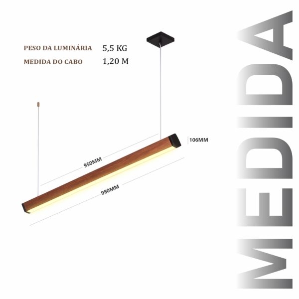 Pendente Led Oregon 36w 4000lm Bivolt Madeira Maciça - Imagem 3