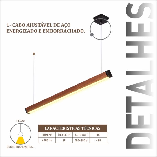 Pendente Led Oregon 36w 4000lm Bivolt Madeira Maciça - Imagem 4