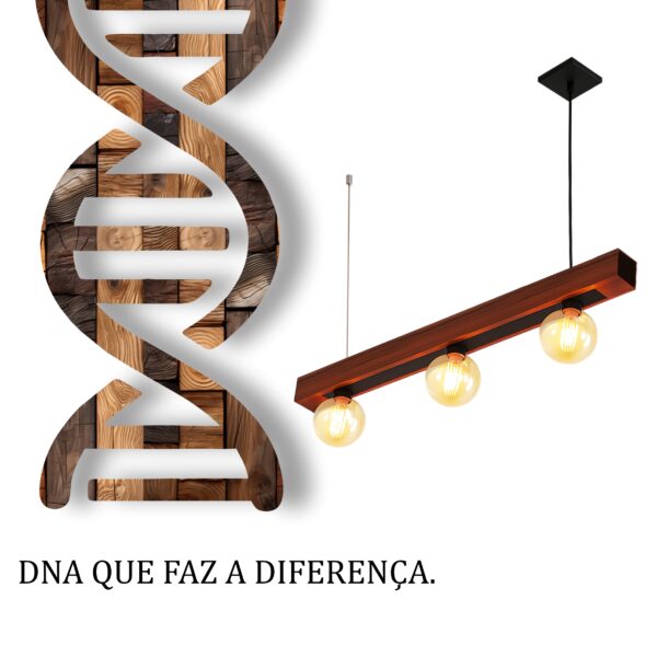 Pendente Ouro 3 Lâmpadas Rosca E27 de Madeira Maciça Rústica de Demolição - Imagem 5