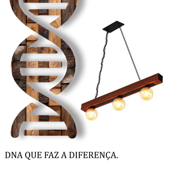 Pendente Ouro 3 Lâmpadas Rosca E27 de Madeira Maciça Rústica de Demolição - Imagem 5
