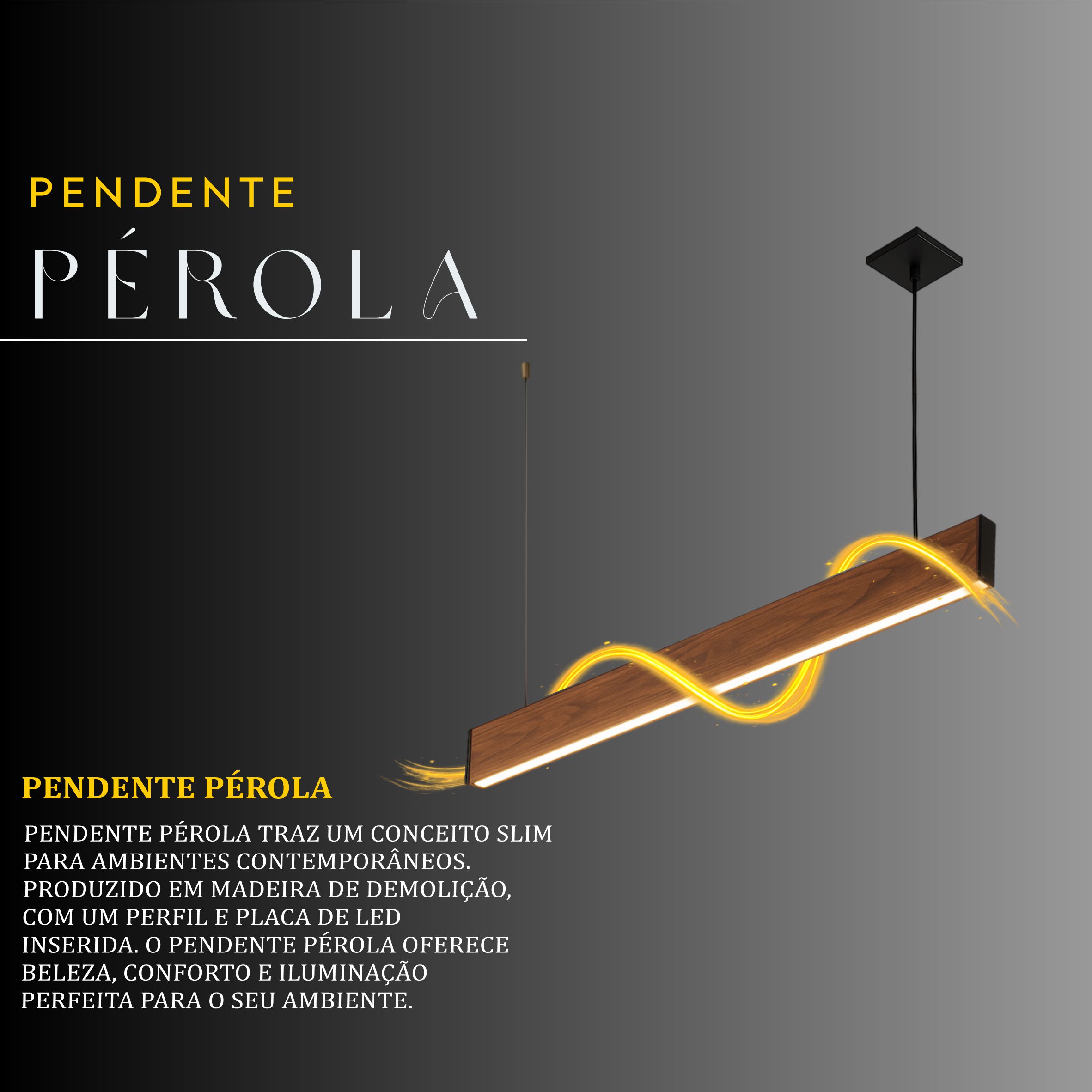 Pendente Led Pérola 24w 2400lm Bivolt de Madeira Maciça Rústica de Demolição