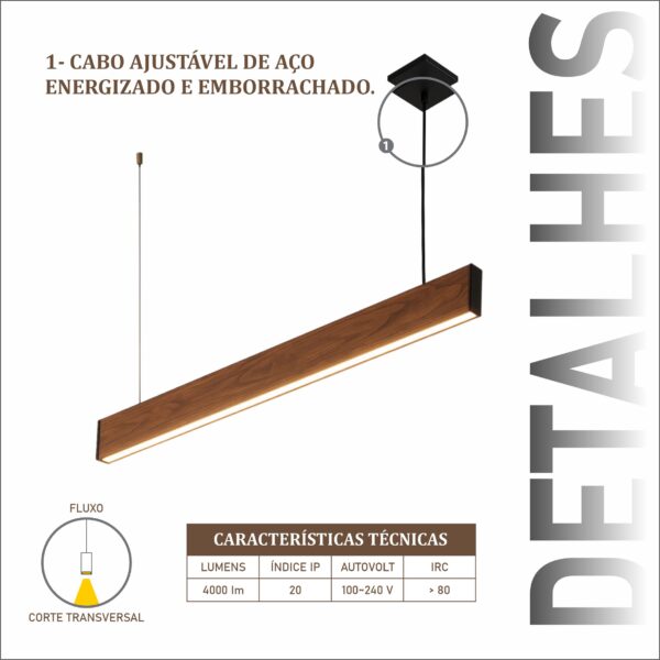 Pendente Led Pérola 24w 2400lm Bivolt de Madeira Maciça Rústica de Demolição - Imagem 4
