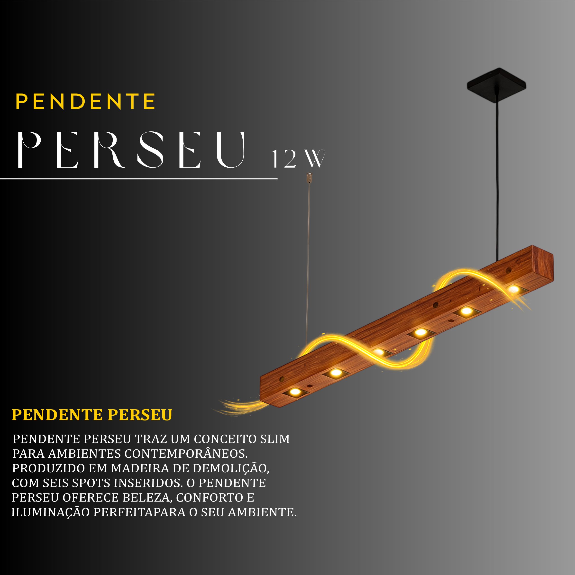 Pendente Perseu 12w Bivolt de Madeira Maciça Rústica de Demolição