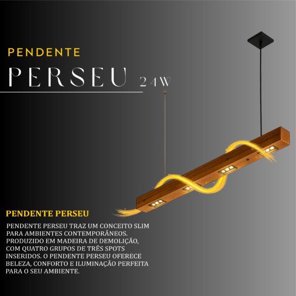 Pendente Perseu 24w Bivolt de Madeira Maciça Rústica de Demolição - Imagem 2