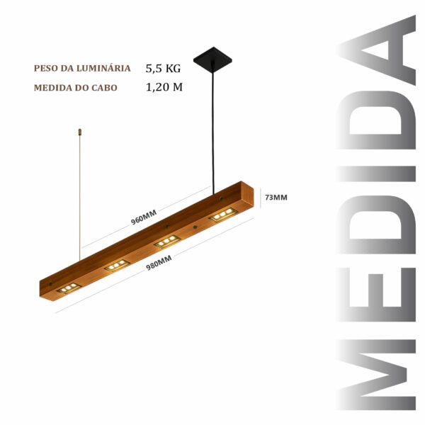 Pendente Perseu 24w Bivolt de Madeira Maciça Rústica de Demolição - Imagem 3