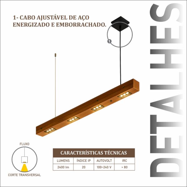 Pendente Perseu 24w Bivolt de Madeira Maciça Rústica de Demolição - Imagem 4