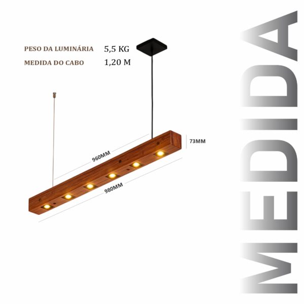 Pendente Perseu 12w Bivolt de Madeira Maciça Rústica de Demolição - Imagem 3