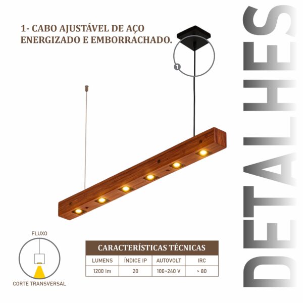 Pendente Perseu 12w Bivolt de Madeira Maciça Rústica de Demolição - Imagem 4