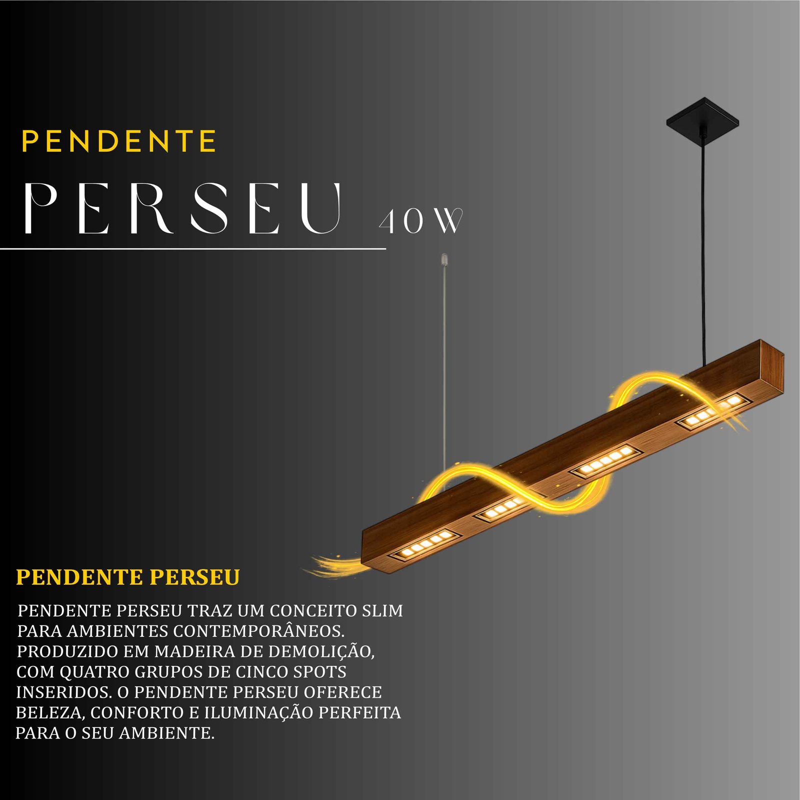 Pendente Perseu 40w Bivolt de Madeira Maciça Rústica de Demolição