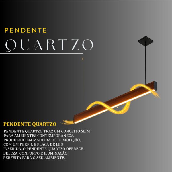 Pendente Led Quartzo 18w 2000lm Bivolt de Madeira Maciça Rústica de Demolição - Imagem 2