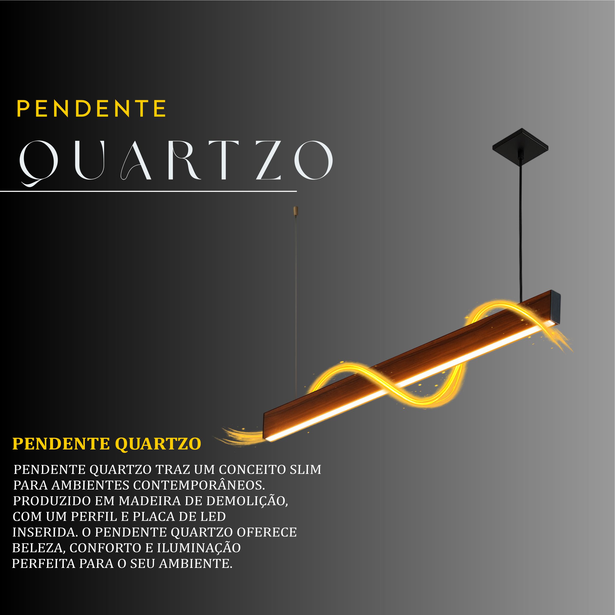 Pendente Led Quartzo 18w 2000lm Bivolt de Madeira Maciça Rústica de Demolição