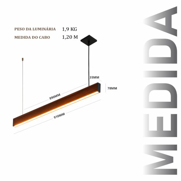Pendente Led Quartzo 18w 2000lm Bivolt de Madeira Maciça Rústica de Demolição - Imagem 3