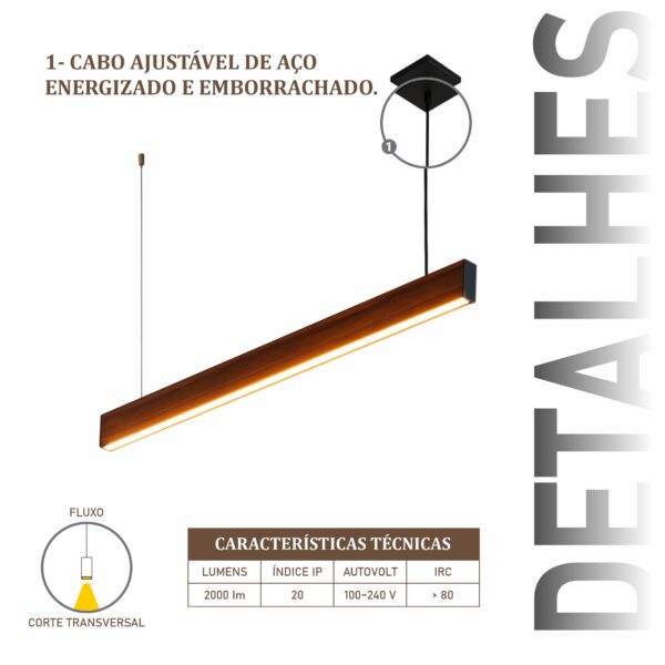Pendente Led Quartzo 18w 2000lm Bivolt de Madeira Maciça Rústica de Demolição - Imagem 4