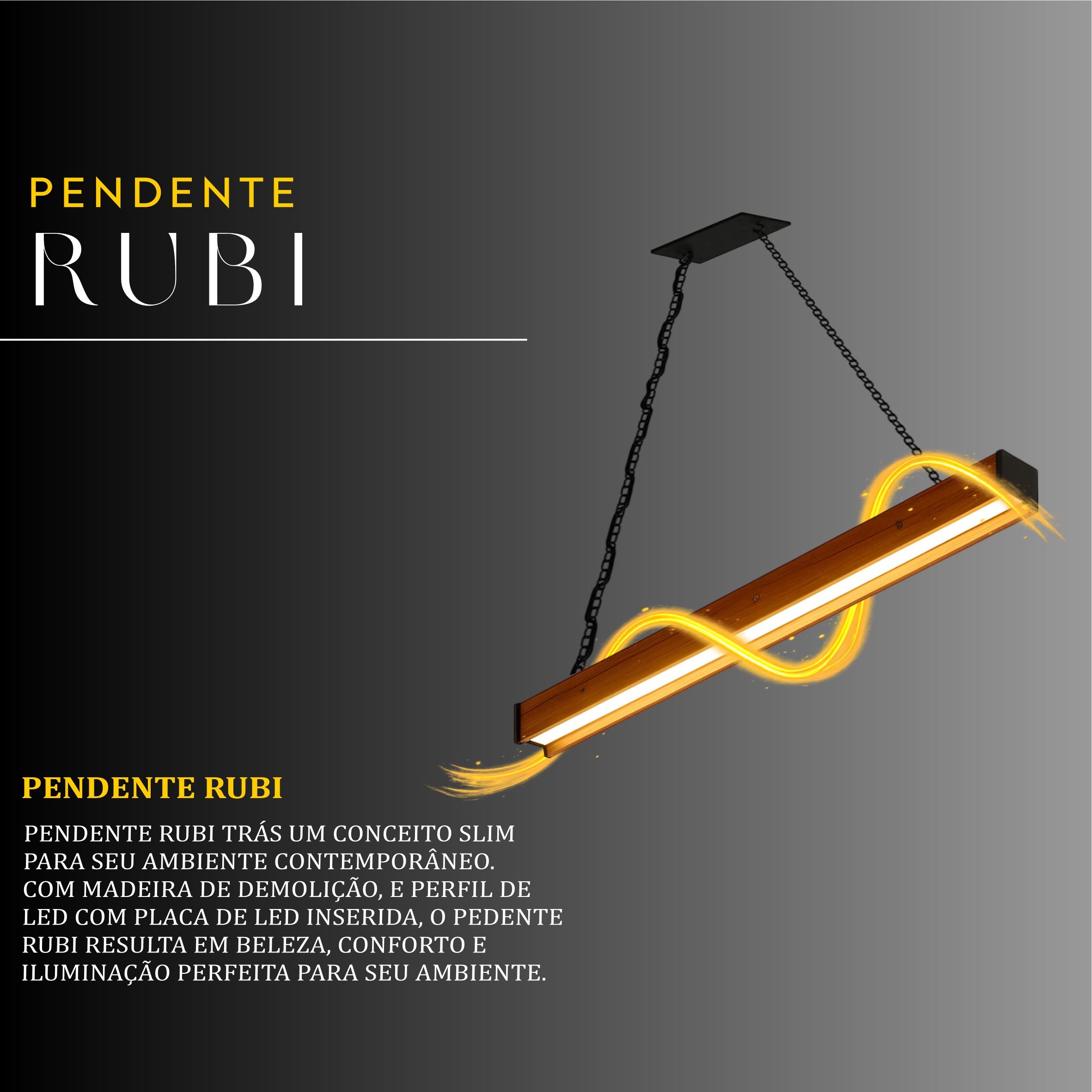 Pendente Led Rubi 36w 4000lm Bivolt de Madeira Maciça Rústica de Demolição