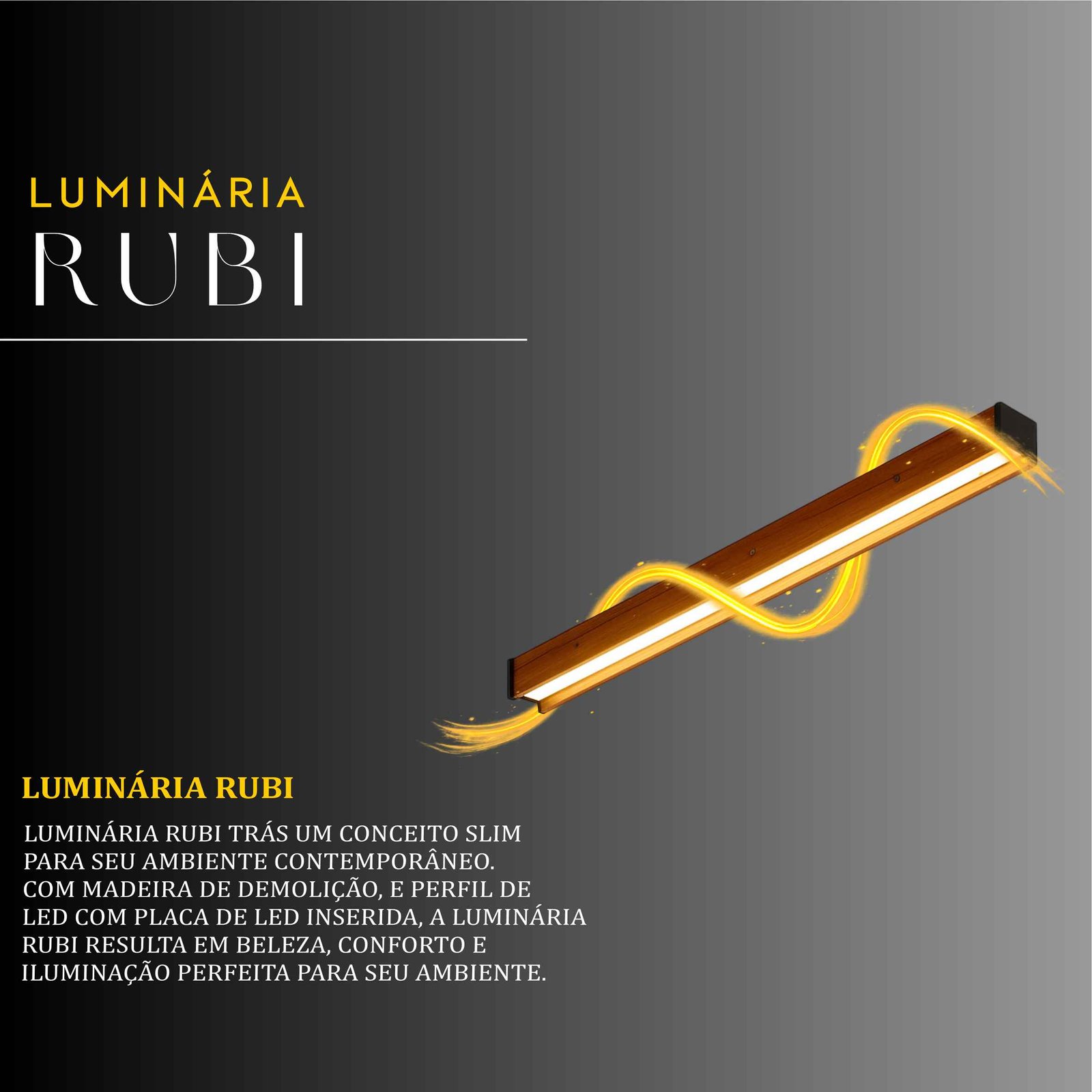 Luminária Led Rubi 36w 4000lm Bivolt Madeira Maciça