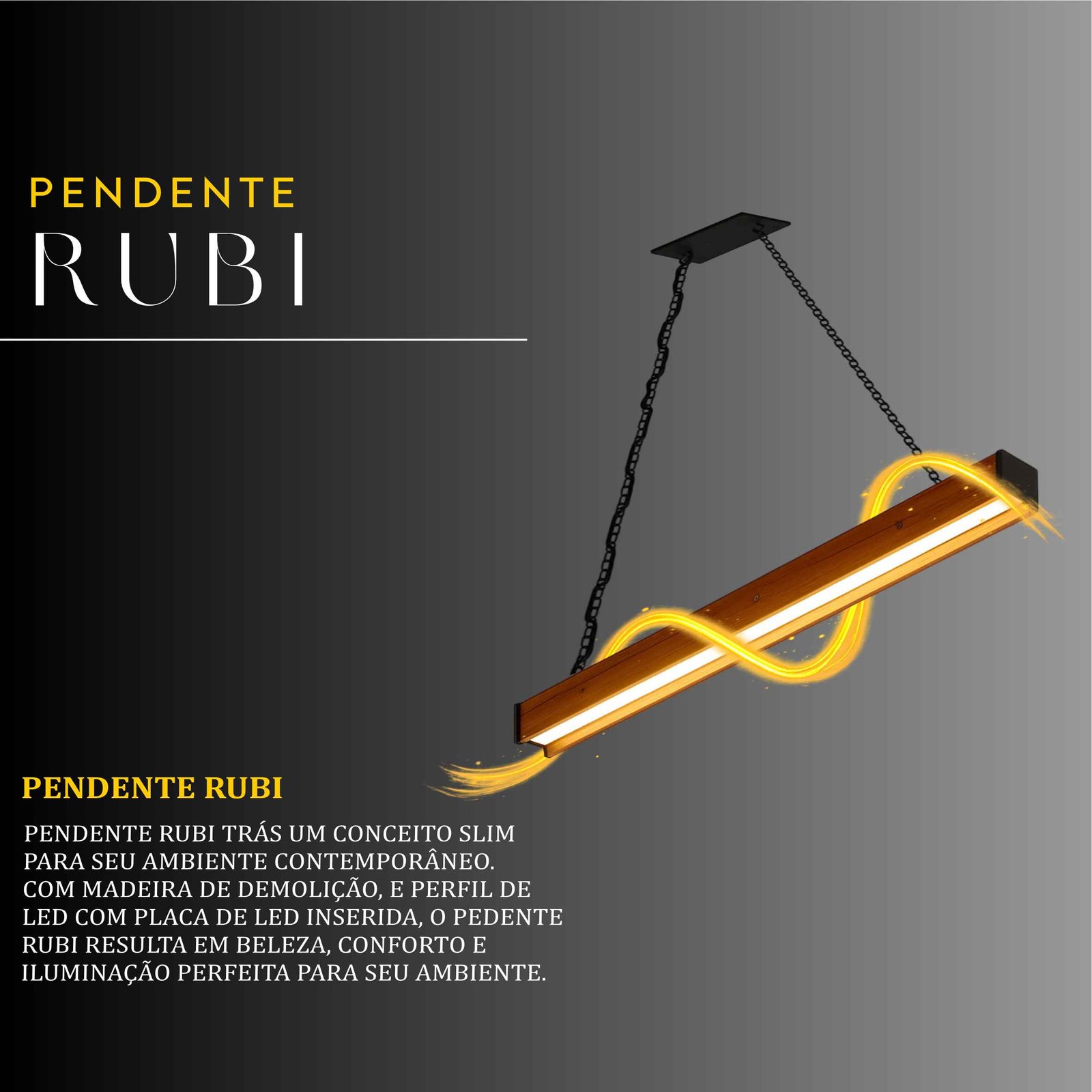 Pendente Led Rubi 36w 4000lm Bivolt de Madeira Maciça Rústica de Demolição