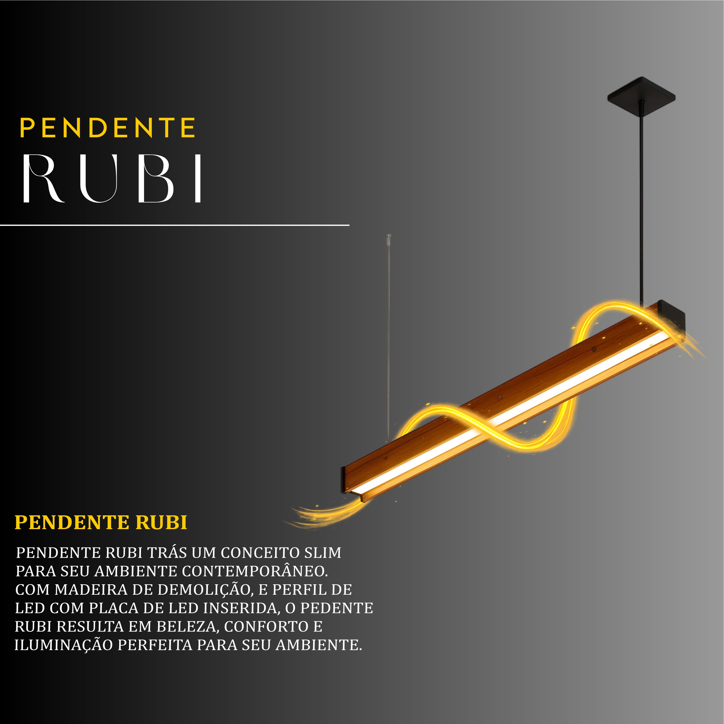Pendente Led Rubi 36w 4000lm Bivolt de Madeira Maciça Rústica de Demolição