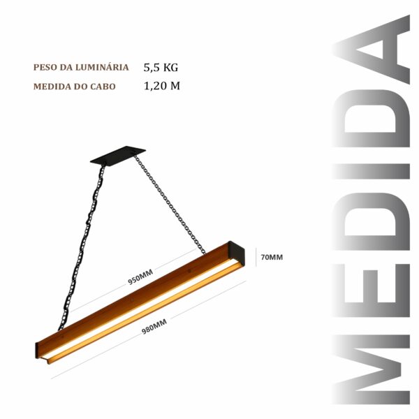 Pendente Led Rubi 36w 4000lm Bivolt de Madeira Maciça Rústica de Demolição - Imagem 3