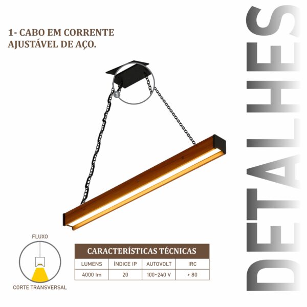 Pendente Led Rubi 36w 4000lm Bivolt de Madeira Maciça Rústica de Demolição - Imagem 4