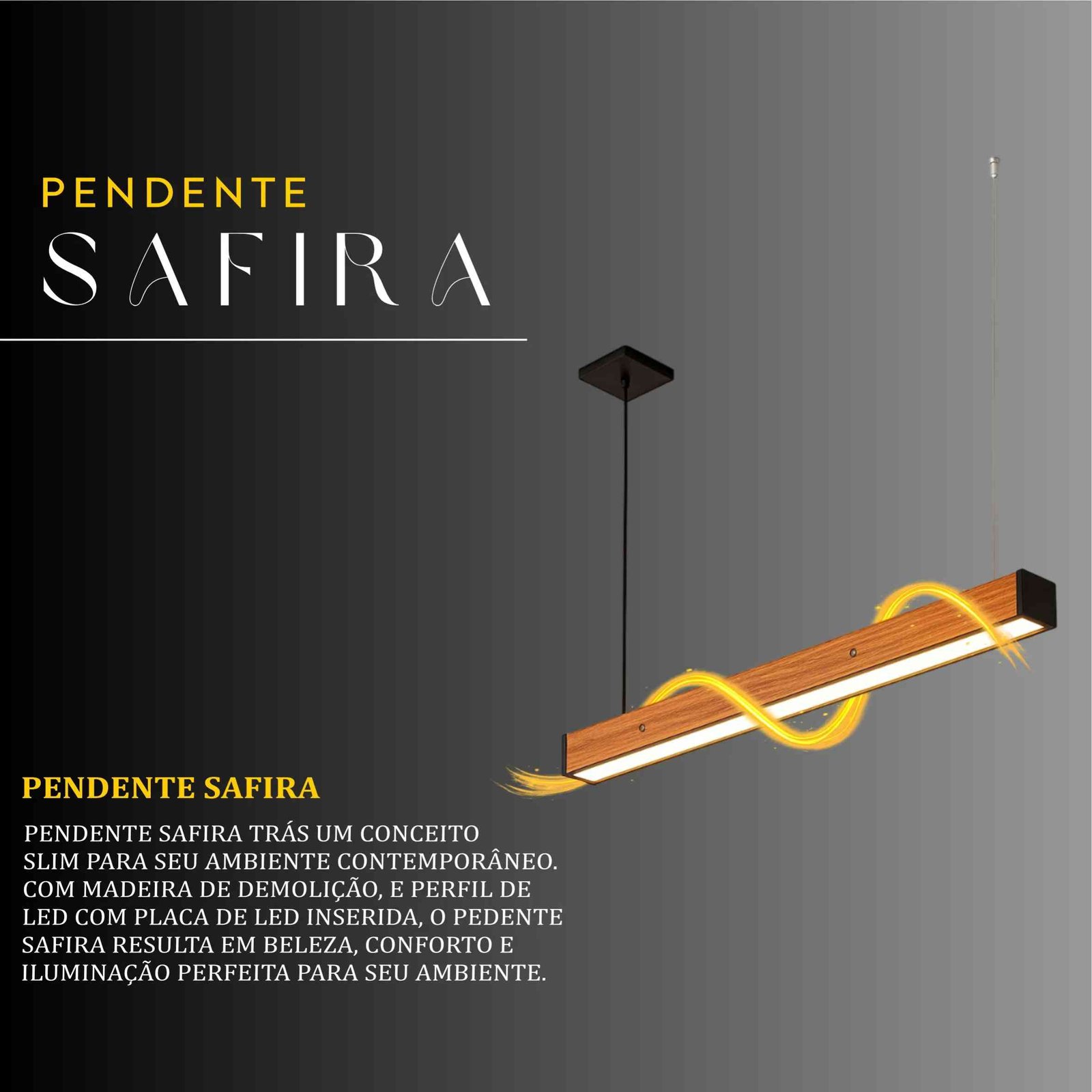 Pendente Led Safira 36w 4000lm Bivolt de Madeira Maciça Rústica de Demolição
