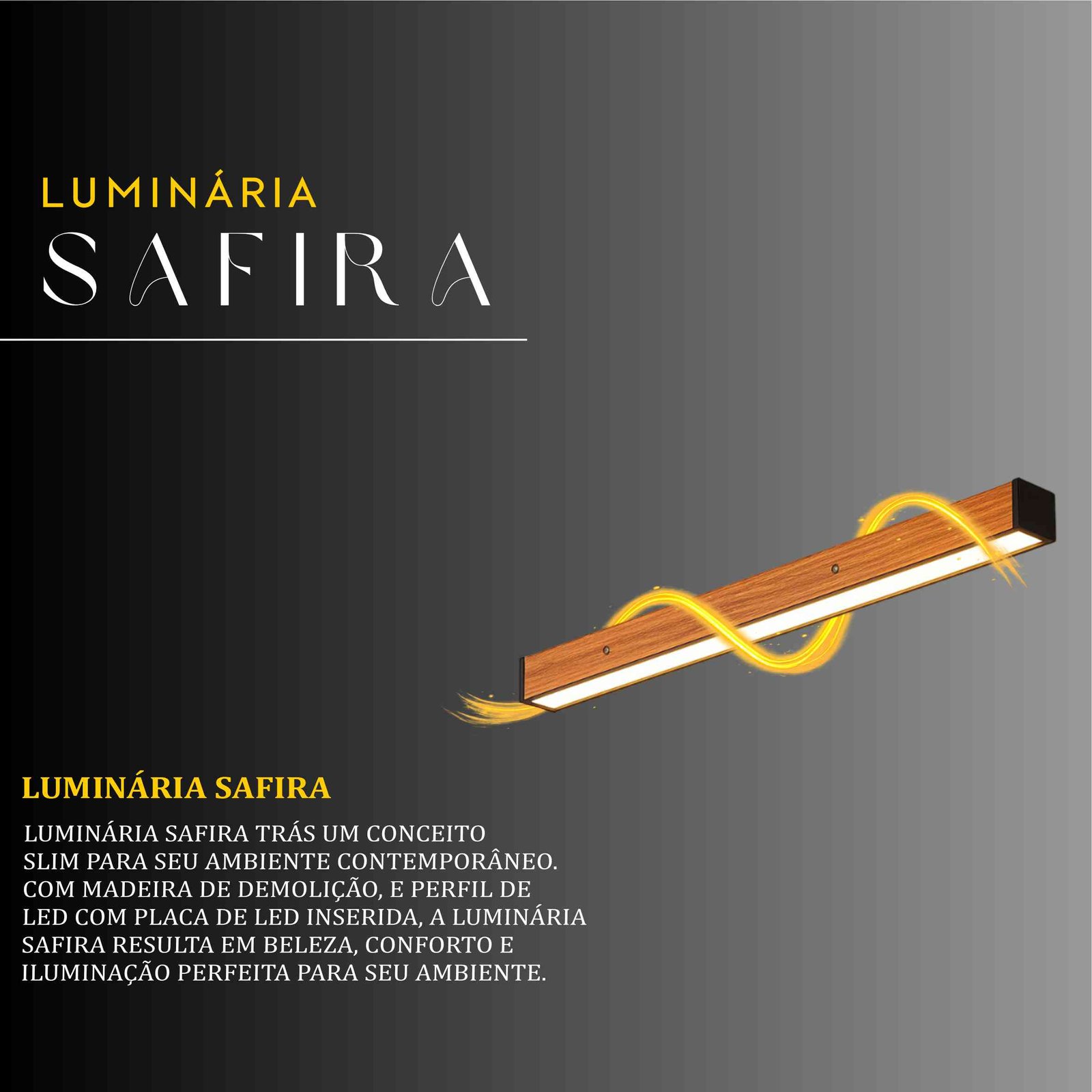 Luminária Led Safira 36w 4000lm Bivolt de Madeira Maciça Rústica de Demolição