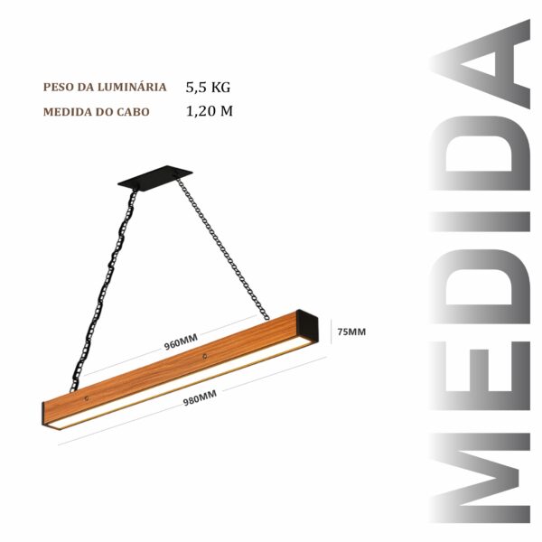 Pendente Led Safira 36w 4000lm Bivolt de Madeira Maciça Rústica de Demolição - Imagem 3