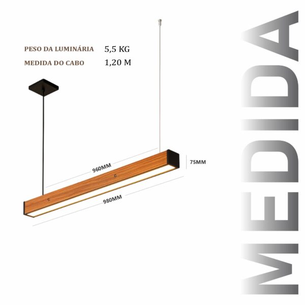 Pendente Led Safira 36w 4000lm Bivolt de Madeira Maciça Rústica de Demolição - Imagem 3