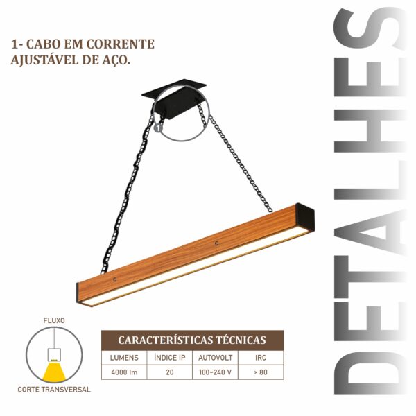 Pendente Led Safira 36w 4000lm Bivolt de Madeira Maciça Rústica de Demolição - Imagem 4