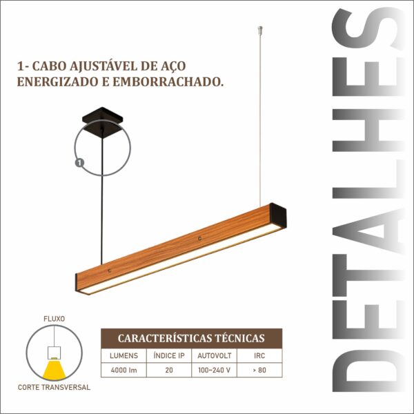 Pendente Led Safira 36w 4000lm Bivolt de Madeira Maciça Rústica de Demolição - Imagem 4