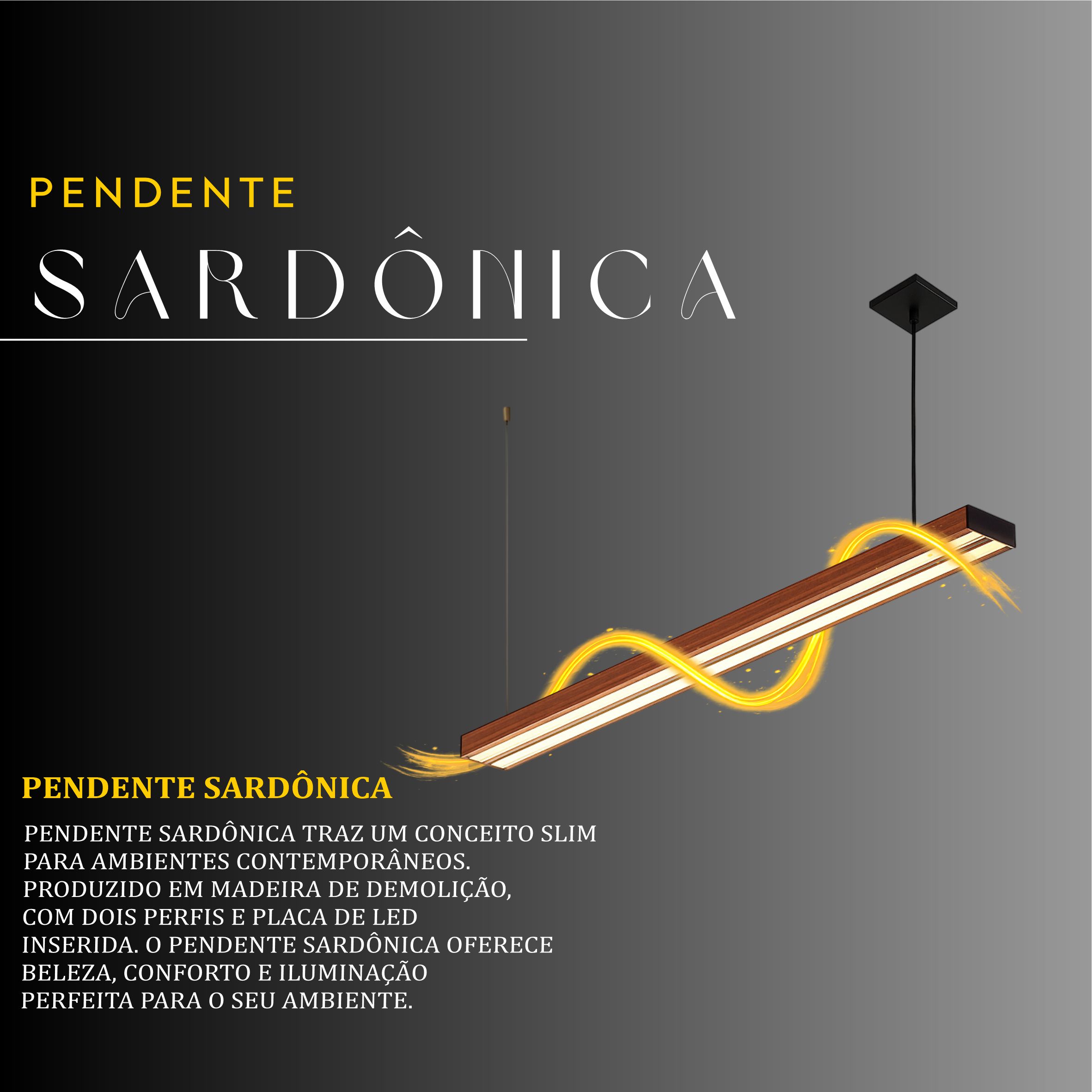 Pendente Led Sardonica 36w 4000lm Bivolt de Madeira Maciça Rústica de Demolição