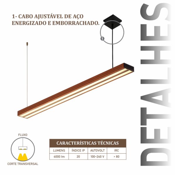 Pendente Led Sardonica 36w 4000lm Bivolt de Madeira Maciça Rústica de Demolição - Imagem 4