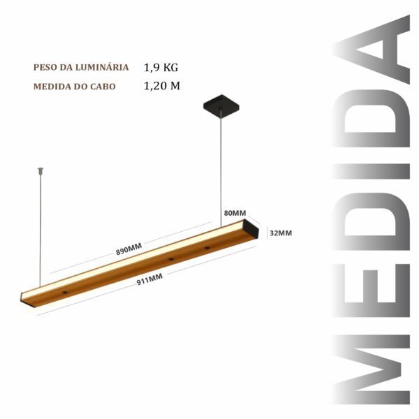 Pendente Led Topázio 36w 4000lm Bivolt Madeira Maciça - Imagem 3