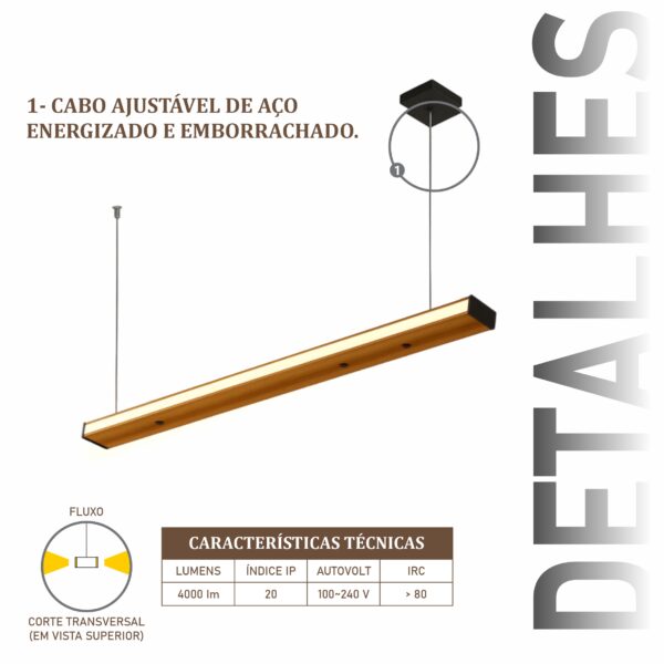 Pendente Led Topázio 36w 4000lm Bivolt Madeira Maciça - Imagem 4