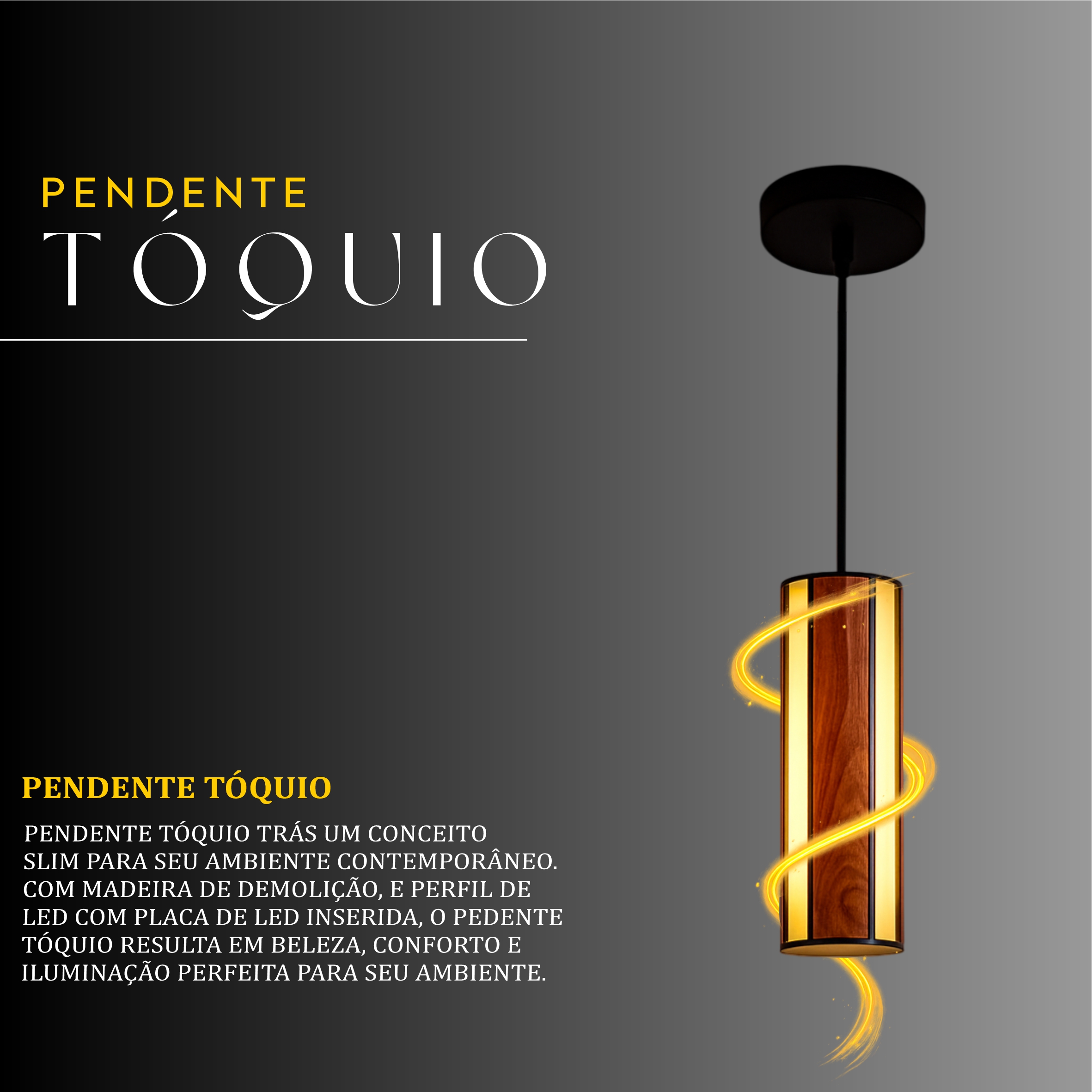 Pendente Led Tóquio 18w 2000lm Bivolt de Madeira Maciça Rústica de Demolição