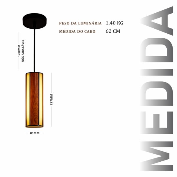 Pendente Led Tóquio 18w 2000lm Bivolt de Madeira Maciça Rústica de Demolição - Imagem 3