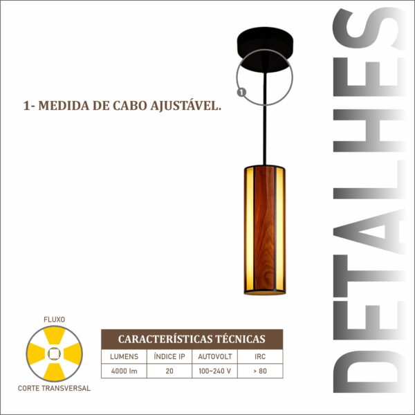 Pendente Led Tóquio 18w 2000lm Bivolt de Madeira Maciça Rústica de Demolição - Imagem 4