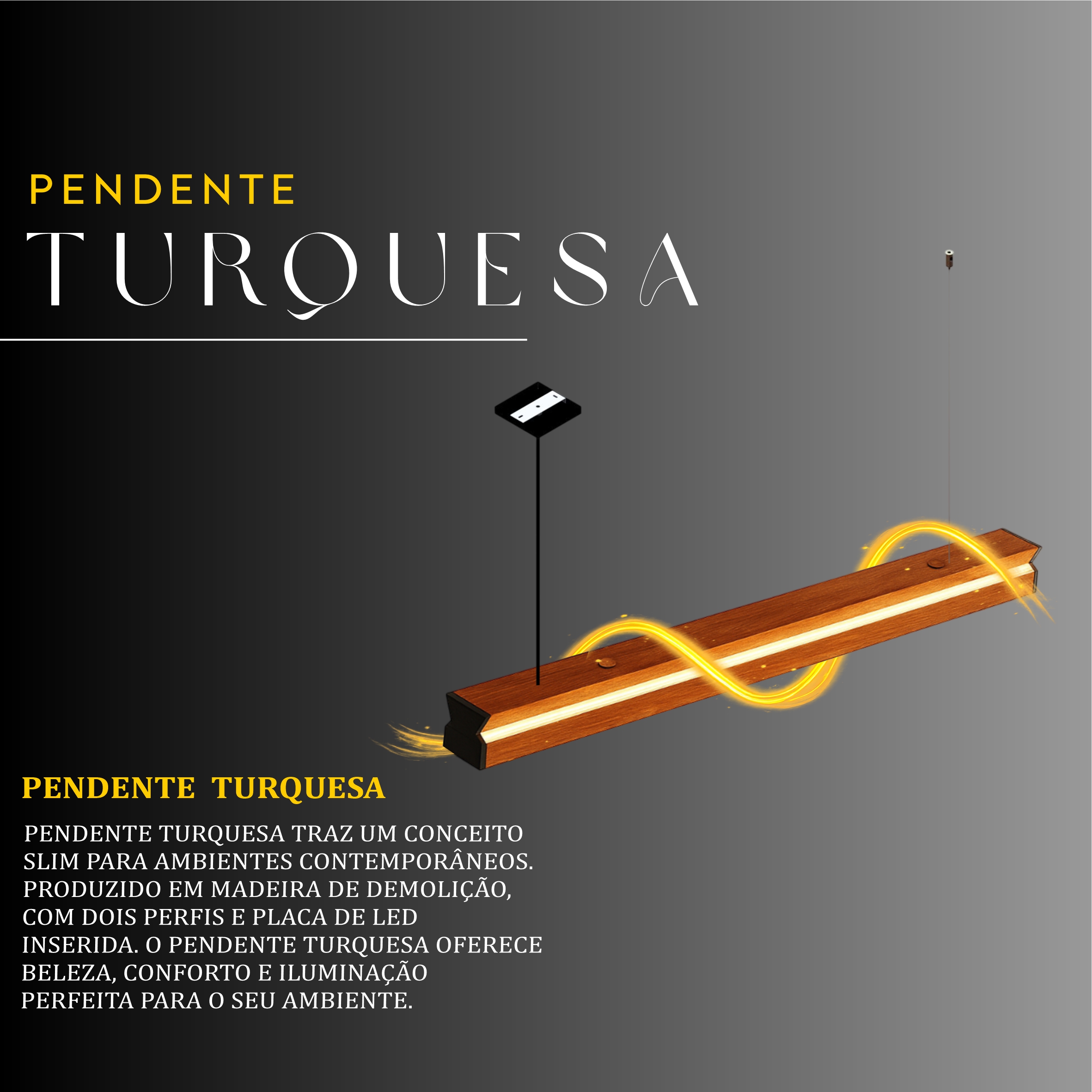 Pendente Led Turquesa 36w 4000lm Bivolt de Madeira Maciça Rústica de Demolição