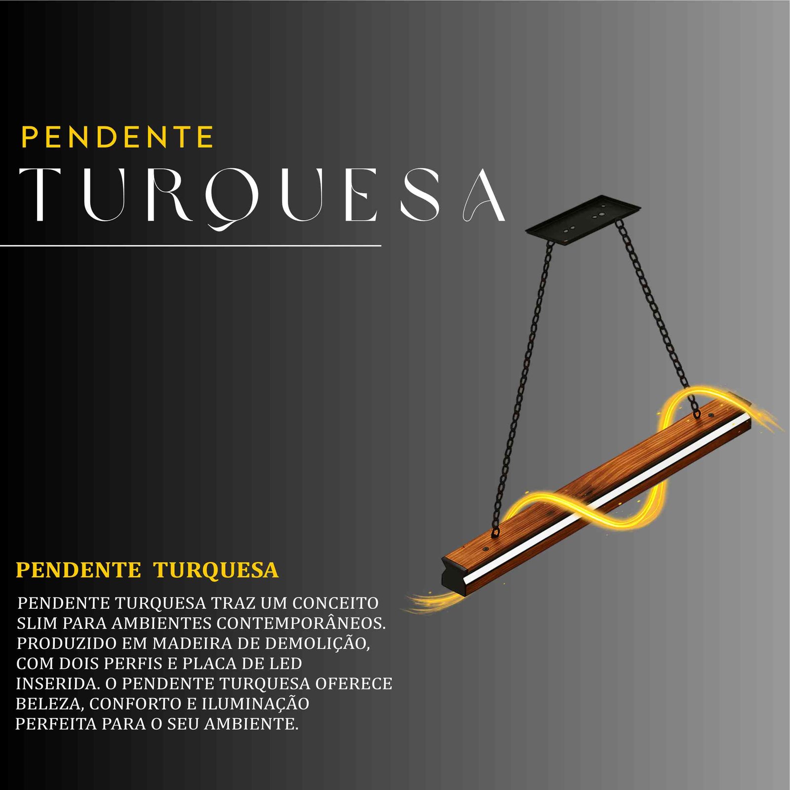 Pendente Led Turquesa 36w 4000lm Bivolt de Madeira Maciça Rústica de Demolição