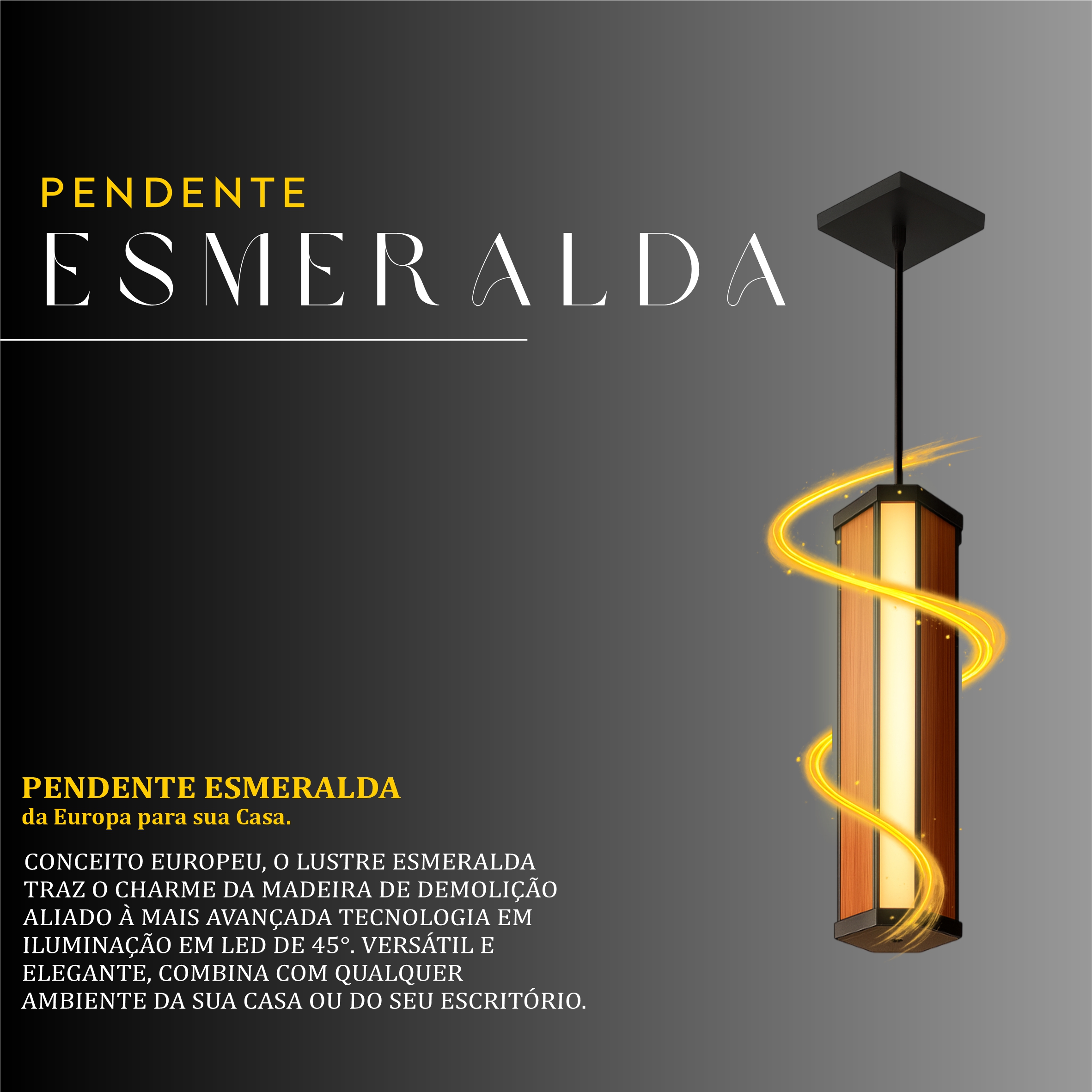 Pendente Led Esmeralda Canto 36w 4000lm Bivolt de Madeira Maciça Rústica de Demolição